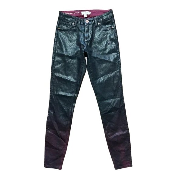NEW TED BAKER London  Waxed Low Rise Ombre Skinny Jeans in Black Red SZ 26 - Picture 1 of 9